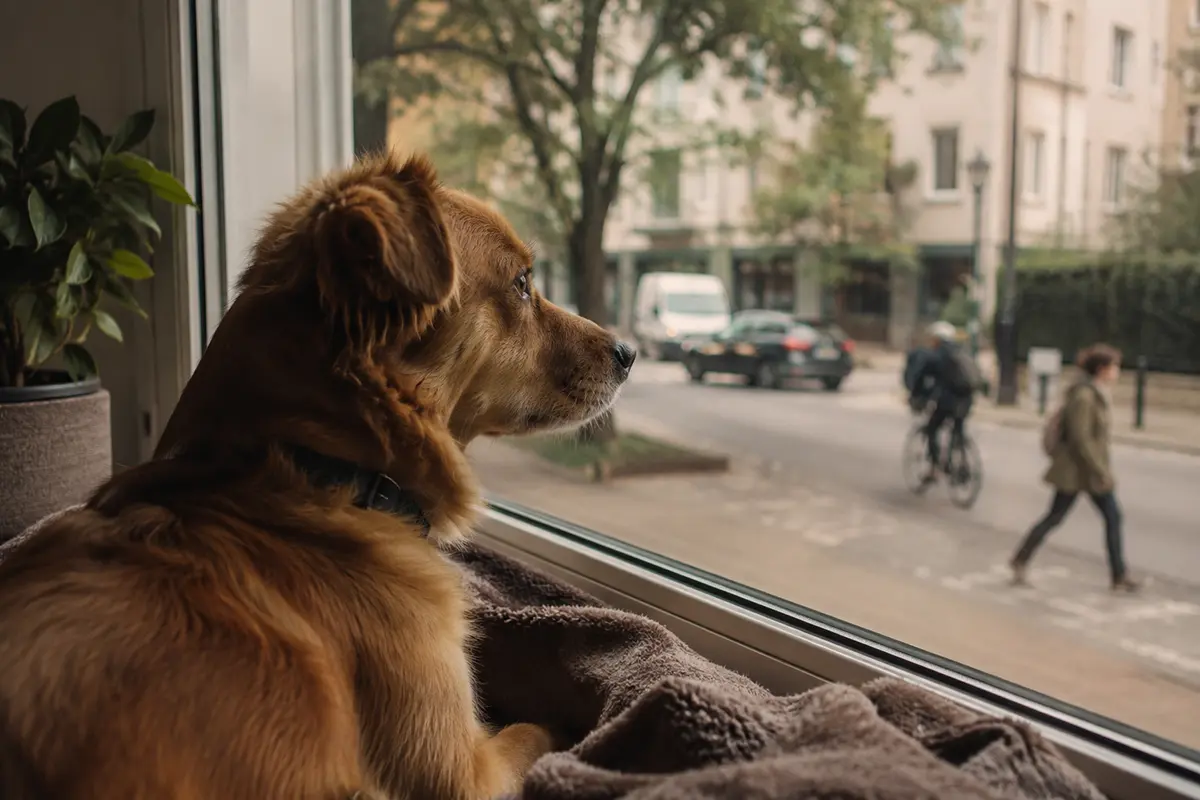 Perro observando su entorno y mostrando su carácter en casa