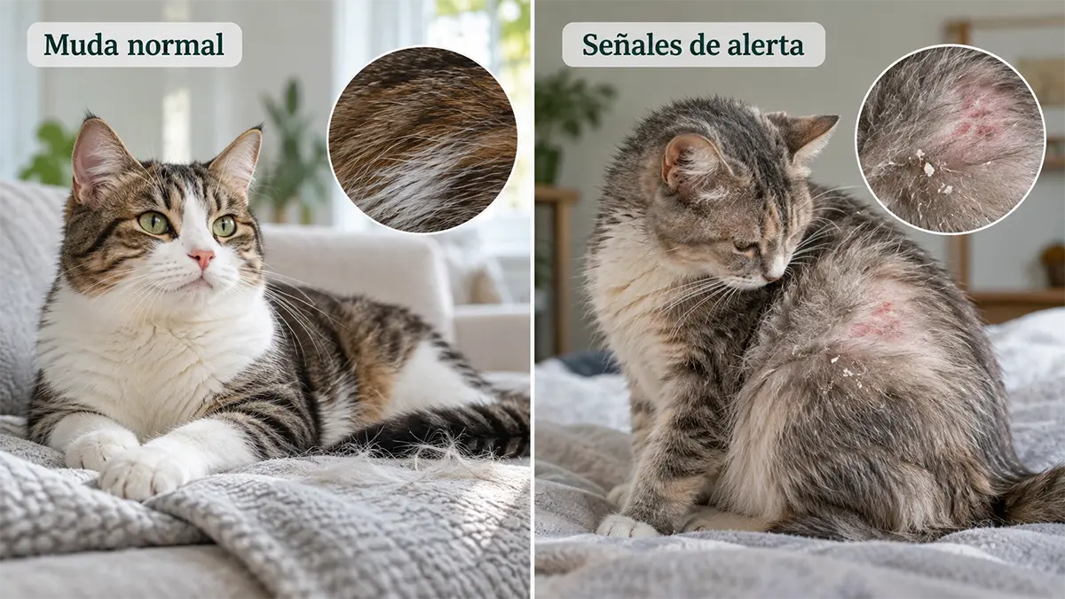 Diferencias entre muda normal y caída de pelo preocupante en gatos